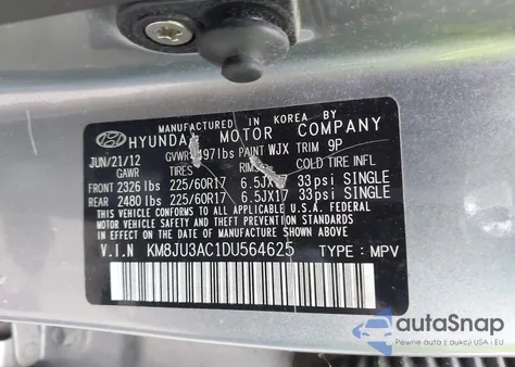 2013 Hyundai Tucson Gls z USA, uszkodzony, nr VIN KM8JU3AC1DU564625